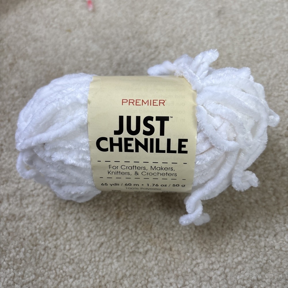 Premier Just Chenille Yarn White 65 Yds 1.76 oz Super Bulky 1 Skein